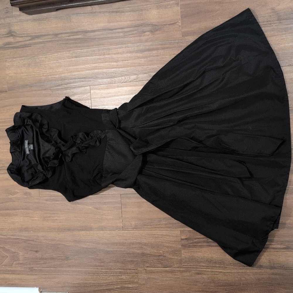 Jessica Howard Black Midi Dress with Ruffle Detail And Waist Tie
